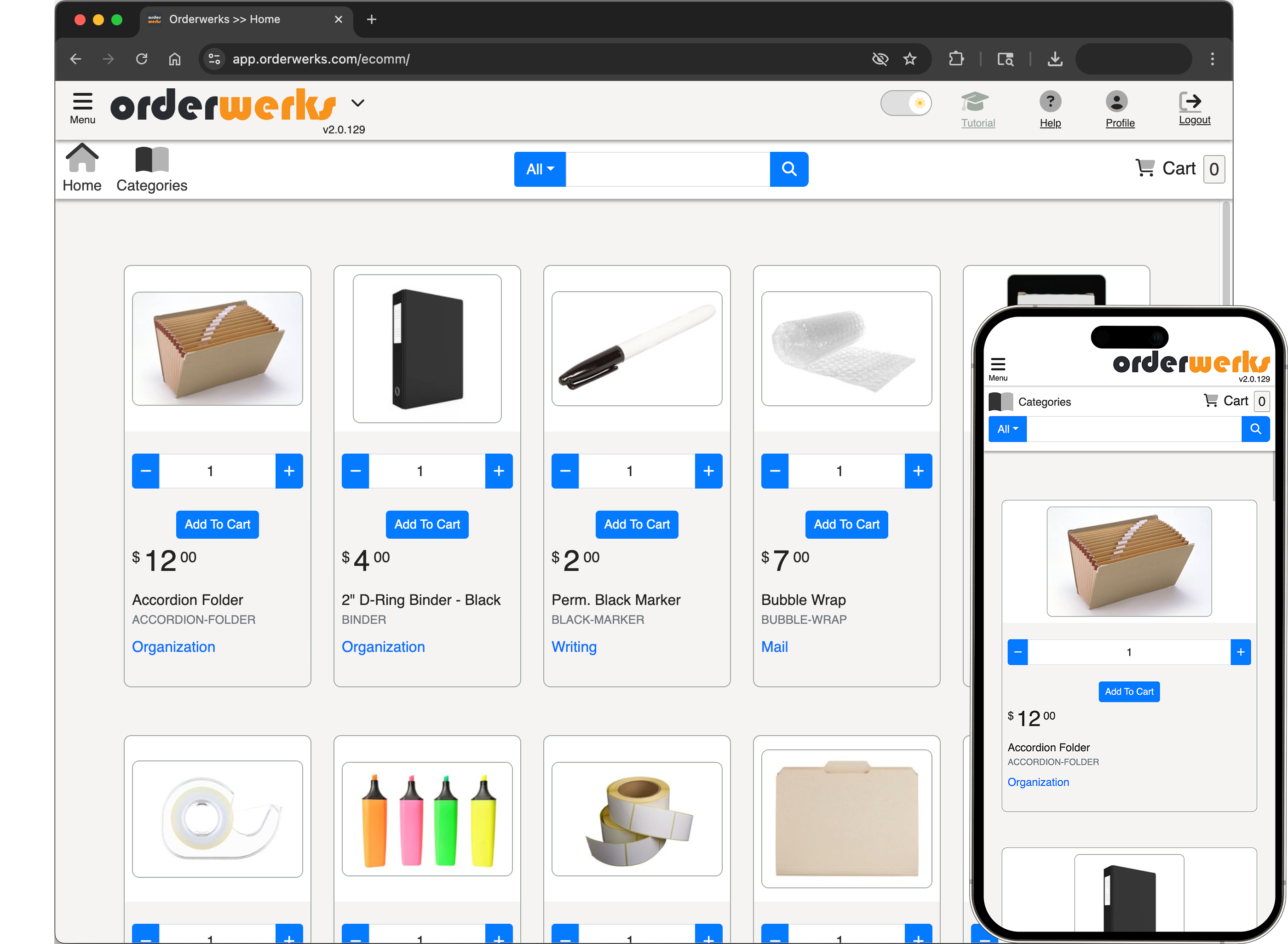Screenshot of the Orderwerks B2B eCommerce and customer portal interface